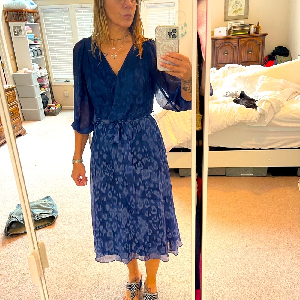 Elegant Blue Leopard Print Dress